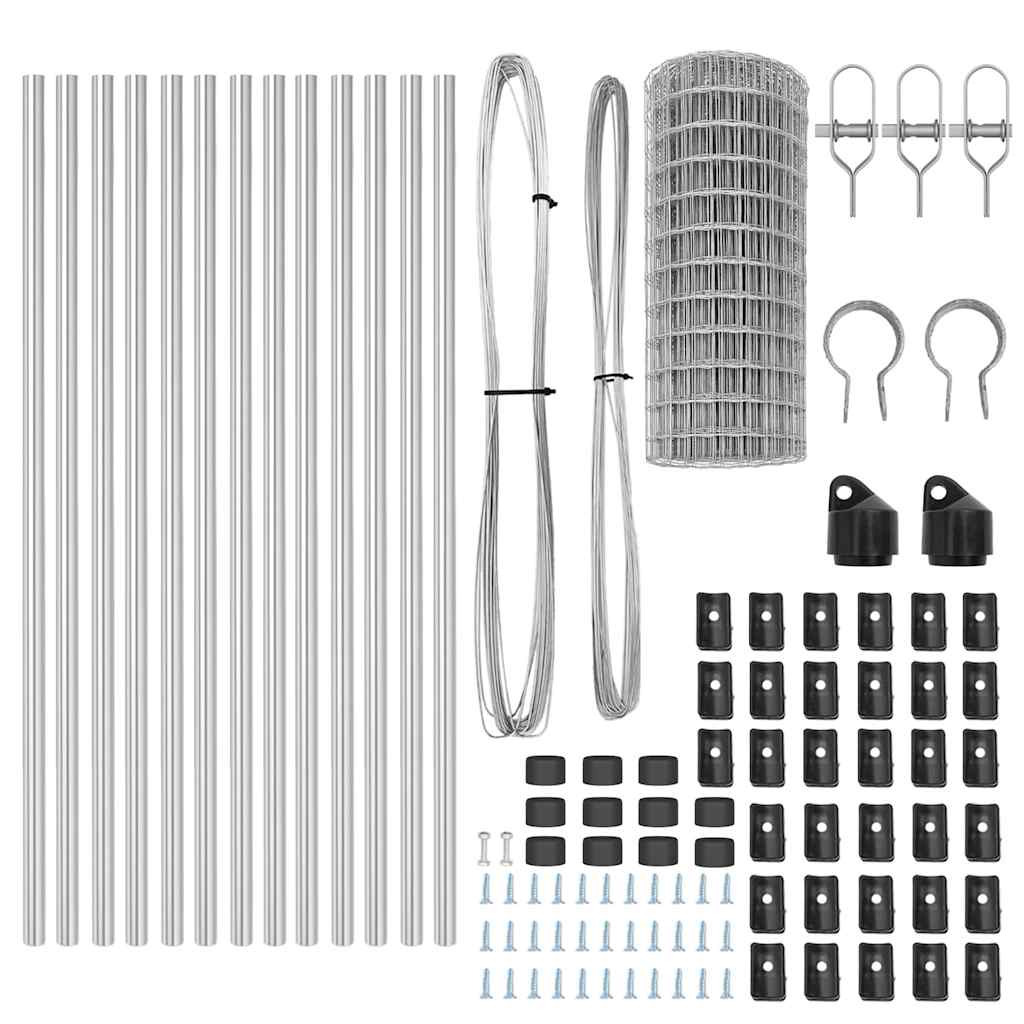 vidaXL Φράχτης με Στήλες. Ασημί 0.6 x 25 μ Ατσάλι