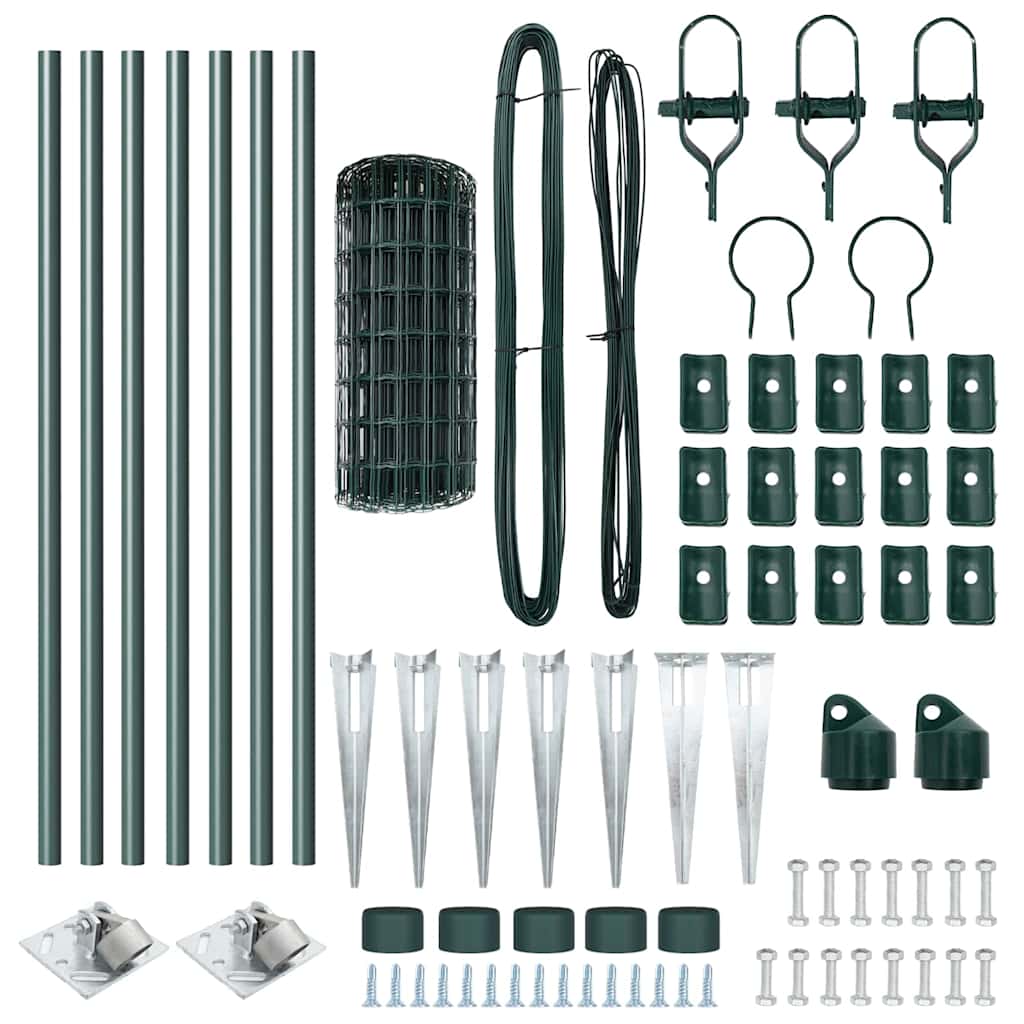 vidaXL Φράχτης Ευρώπης με 7 Στήλες Στήριξης 0.4x10 μ Γαλβανισμένος Χάλυβας Πράσινος