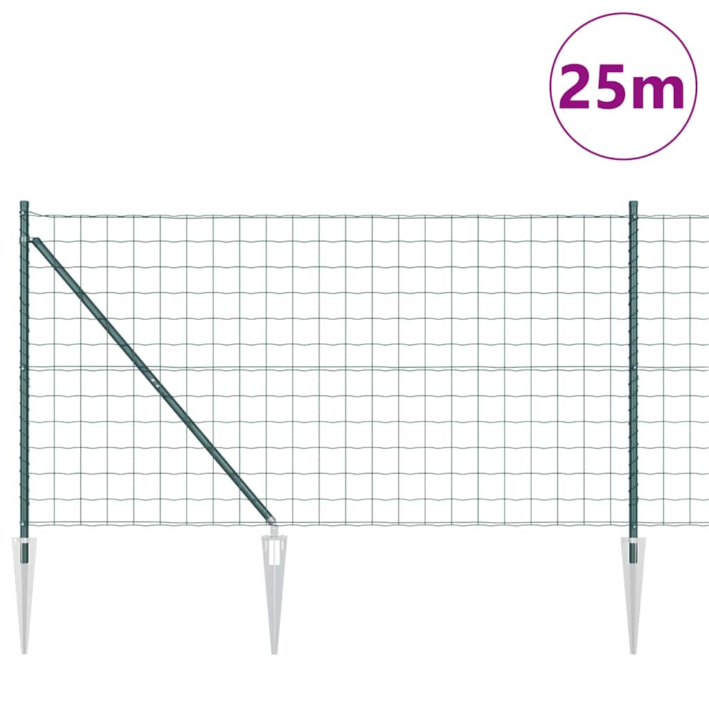 vidaXL Euro Fence με 13 σπικ ποστάκια 1x25 μ Γαλβανισμένο Ατσάλι Πράσινο