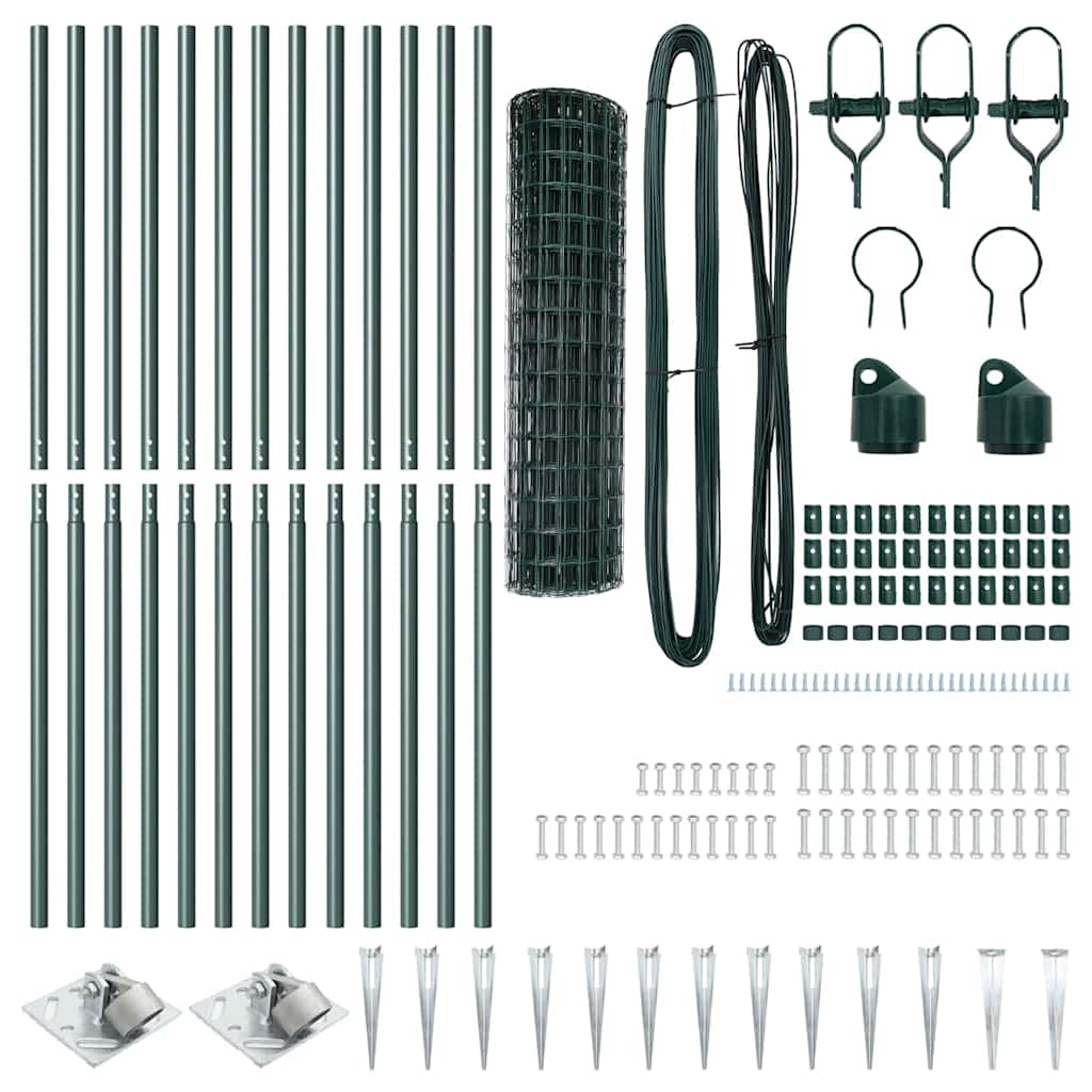 vidaXL Ευρωπαϊκή Περίφραξη με 13 Στηρίγματα 1x25 μ Γαλβανισμένος Χάλυβας Πράσινος