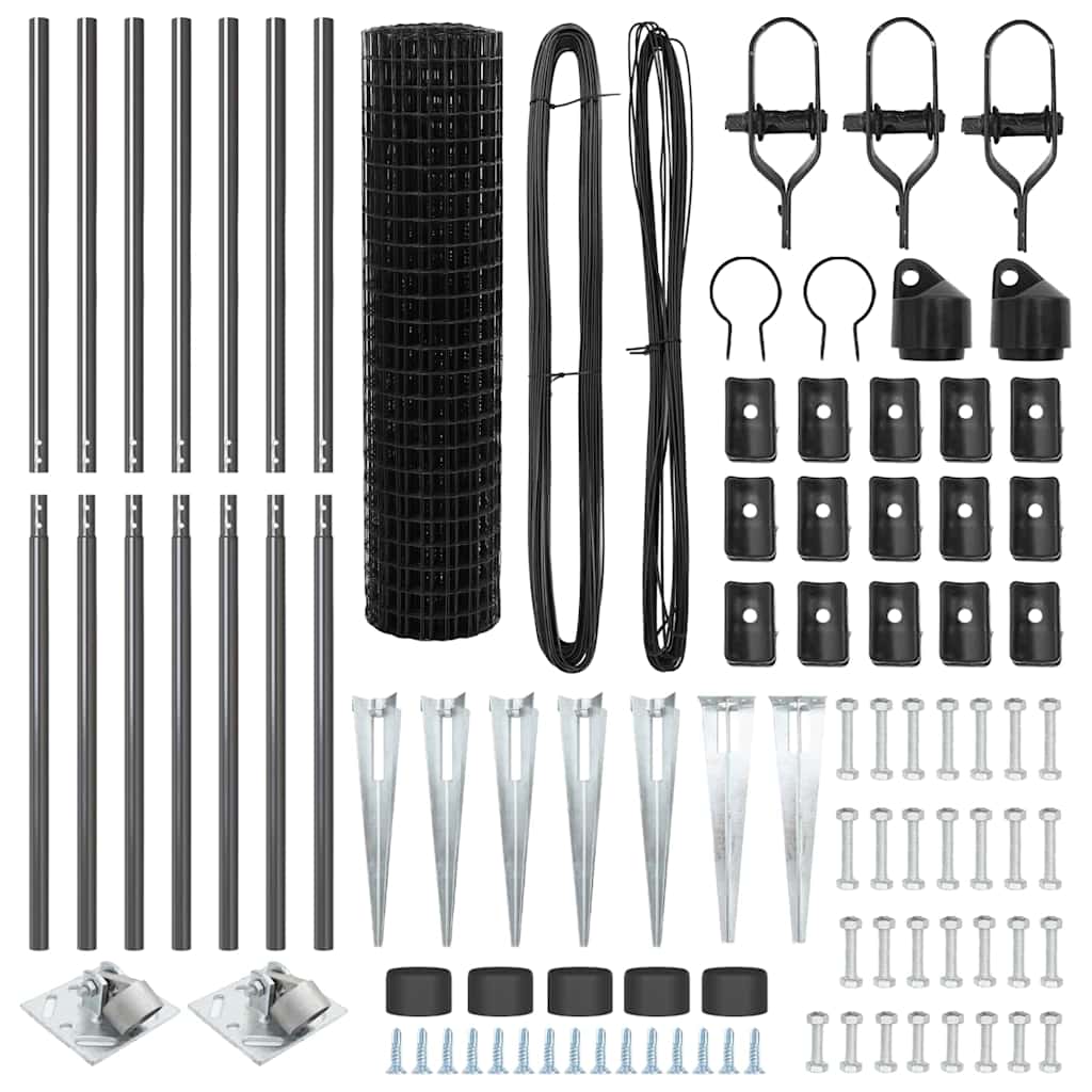 vidaXL Ευρωπαϊκή Περίφραξη με 7 Συστατικά Στερέωσης 1.2x10 m Γαλβανισμένο Χάλυβα Γκρι