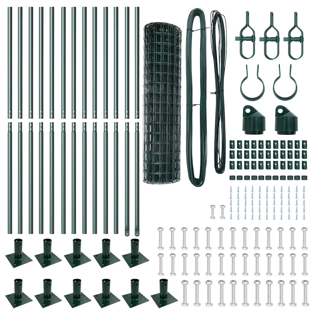 vidaXL Euro Fence με 13 Φλατζωτά Πόστα 1x25 μ Γαλβανισμένο Ατσάλι