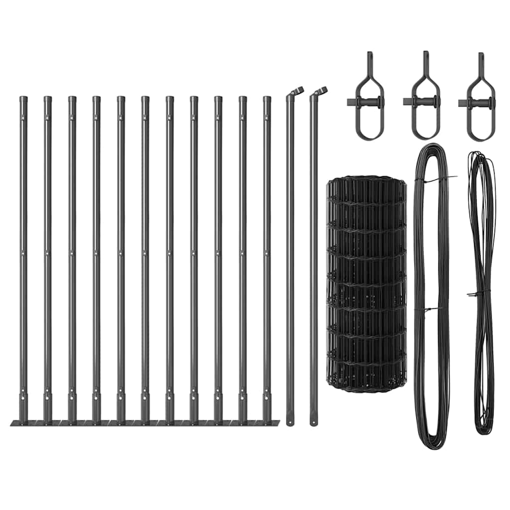 vidaXL Euro Fence με 13 Φλαντζωτά Στηρίγματα 0.4x25 μ Γαλβανισμένος Χάλυβας