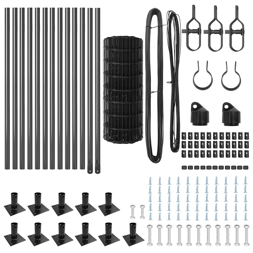 vidaXL Euro Fence με 13 Φλαντζωτά Στηρίγματα 0.4x25 μ Γαλβανισμένος Χάλυβας