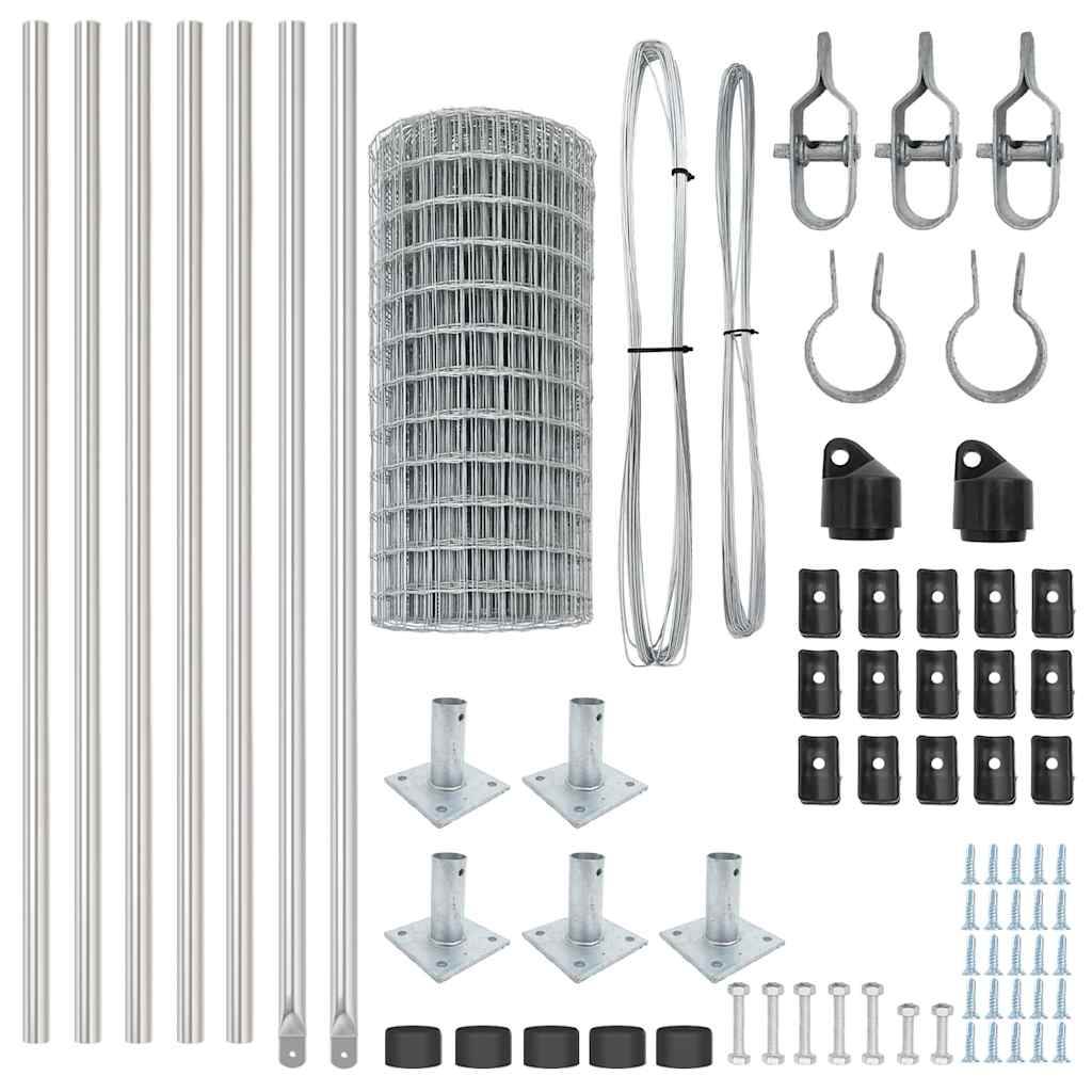 vidaXL Ευρωπαϊκή Περίφραξη με 7 Φλαντζωτούς Πόλους 0.4x10 μ Γαλβανισμένο Ατσάλι