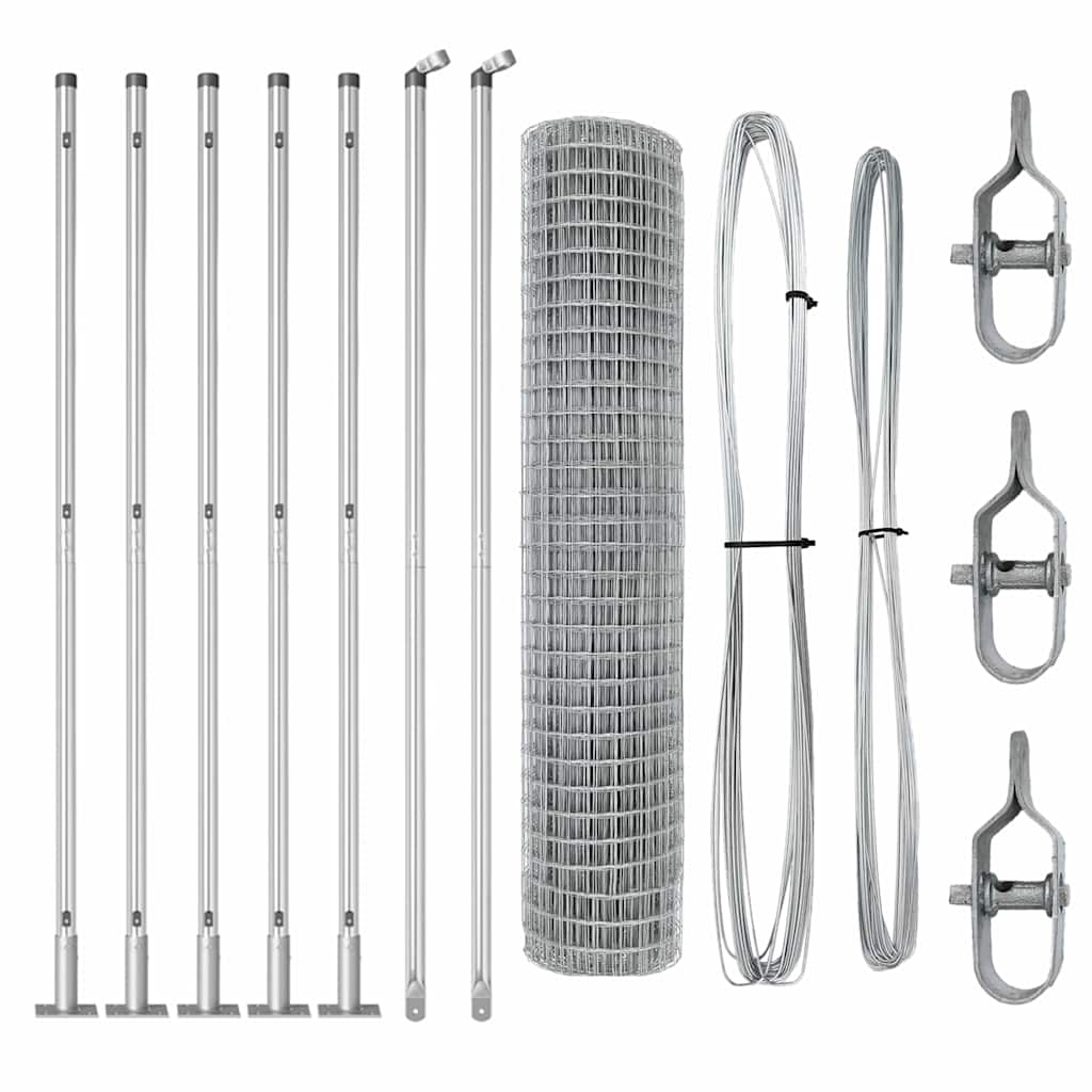 vidaXL Ευρωπαϊκός Φράχτης με 7 Φλαντζωτούς Στήλους 1.4x10 μ Γαλβανισμένος Χάλυβας