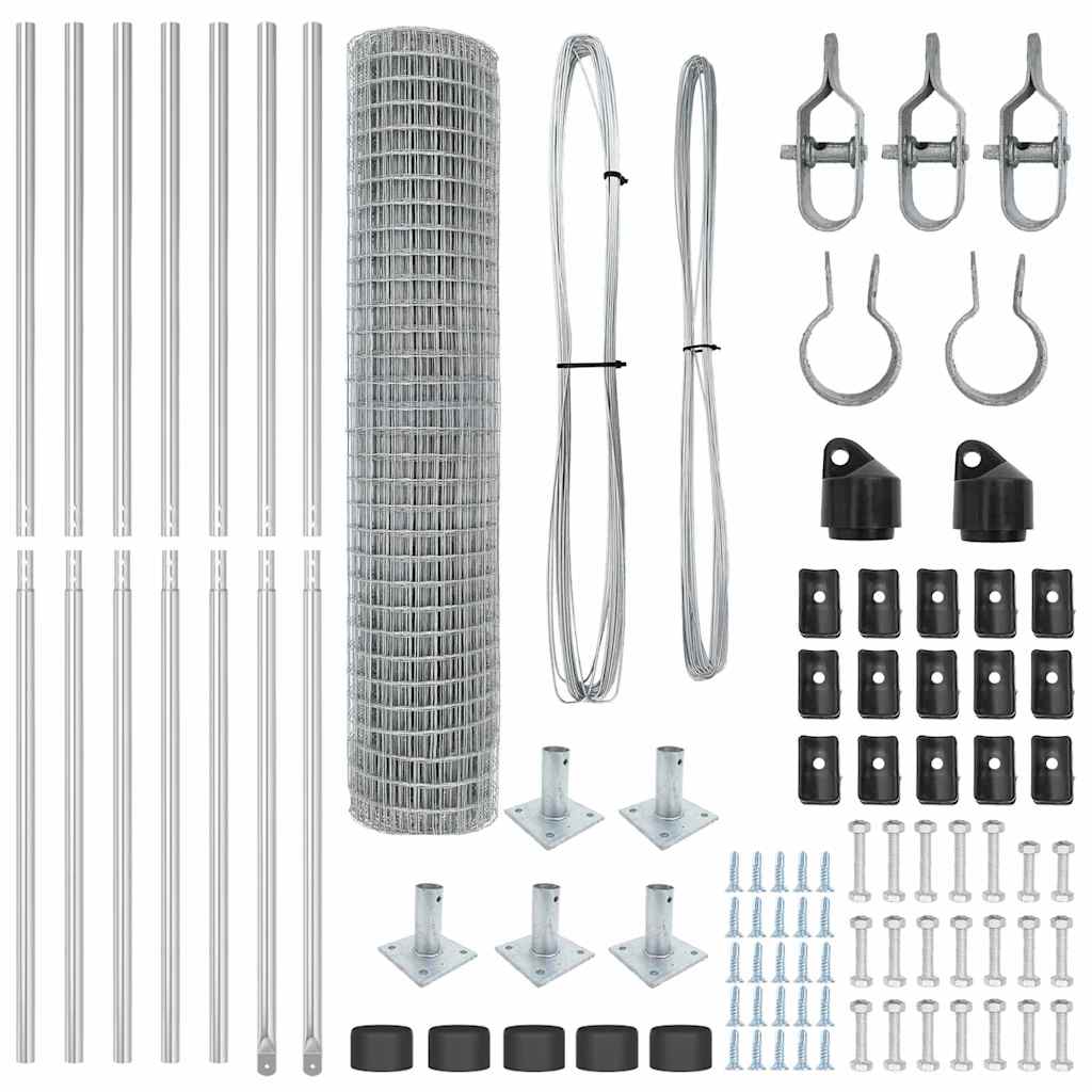 vidaXL Ευρωπαϊκός Φράχτης με 7 Φλαντζωτούς Στήλους 1.4x10 μ Γαλβανισμένος Χάλυβας