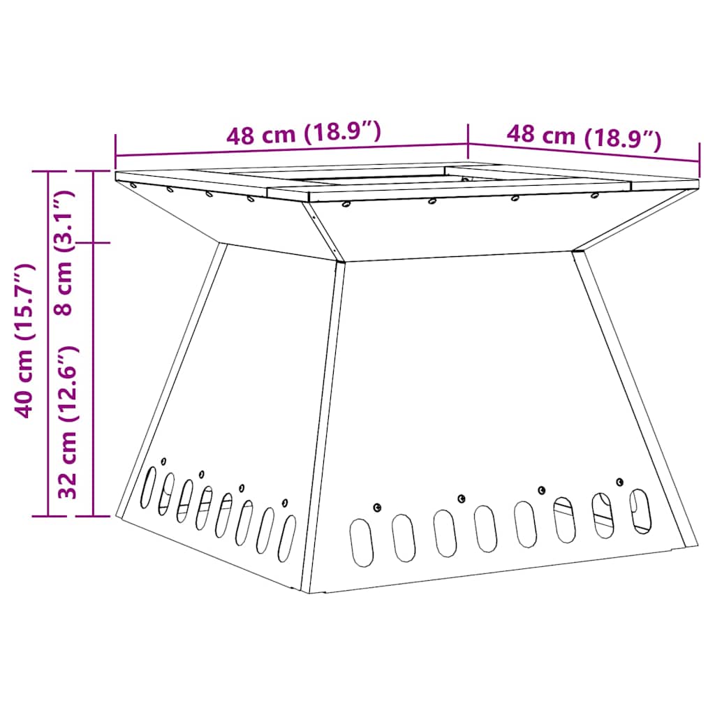 vidaXL Φωτιά Μαύρο 48 x 48 x 40 εκ Ατσάλι