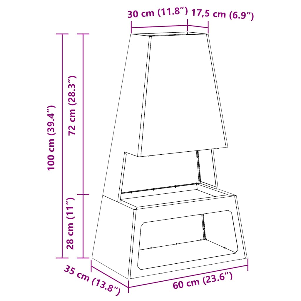 vidaXL Φωτιά Μαύρο 60 x 35 x 100 εκ. Ατσάλι