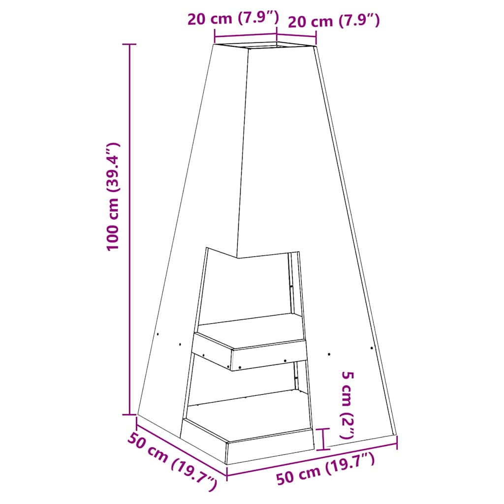 vidaXL Φωτιά Μαύρο 50 x 50 x 100 cm Ατσάλι