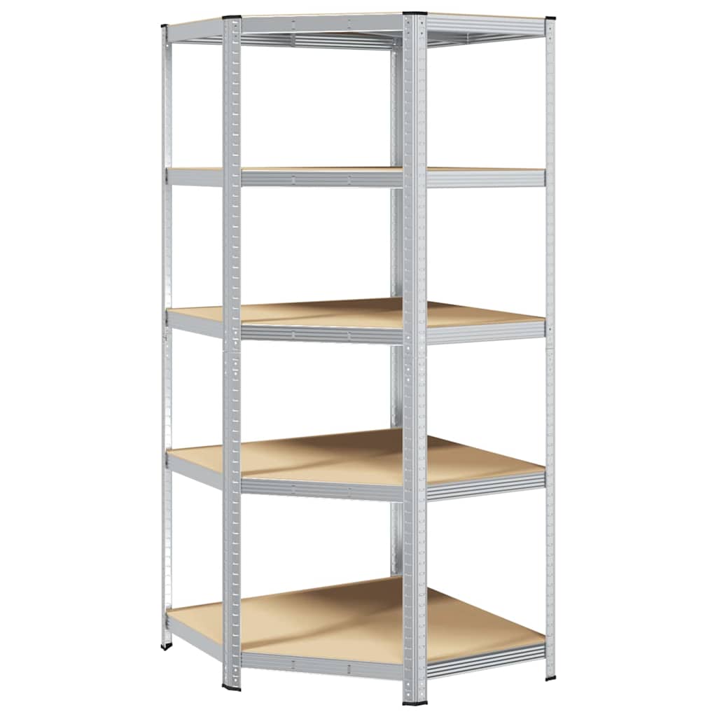 vidaXL Γωνιακό ράφι με ράφι Ασημί 90 x 90 x 198 cm Επεξεργασμένο Ξύλο