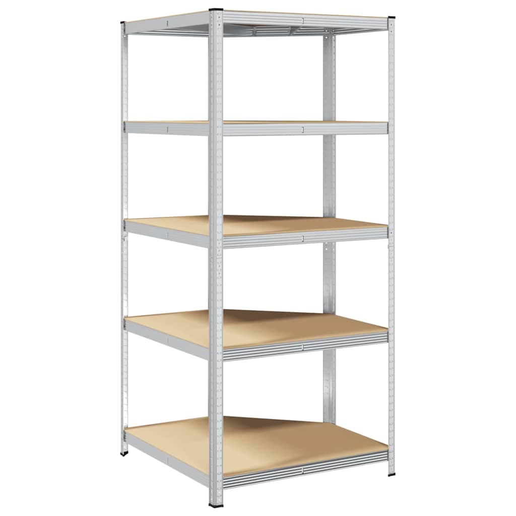 vidaXL Γωνιακό ράφι με ράφι Ασημί 90 x 90 x 198 cm Επεξεργασμένο Ξύλο
