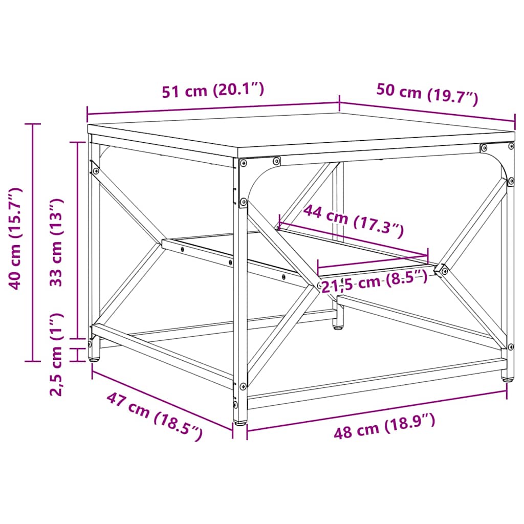 vidaXL Τραπεζάκι σαλονιού Παλαιό ξύλο 51 x 50 x 40 εκ.