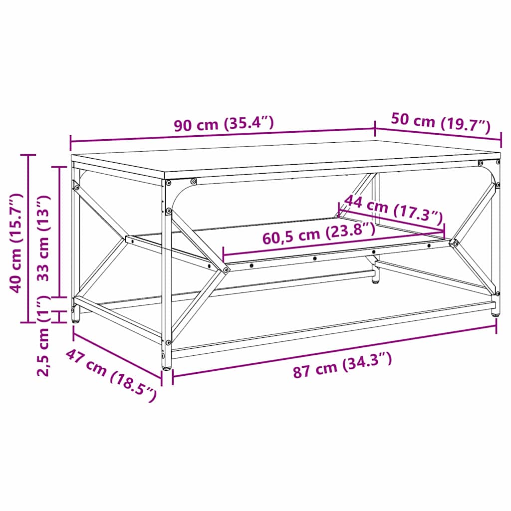 vidaXL Τραπεζάκι σαλονιού Παλαιό ξύλο 90 x 50 x 40 cm