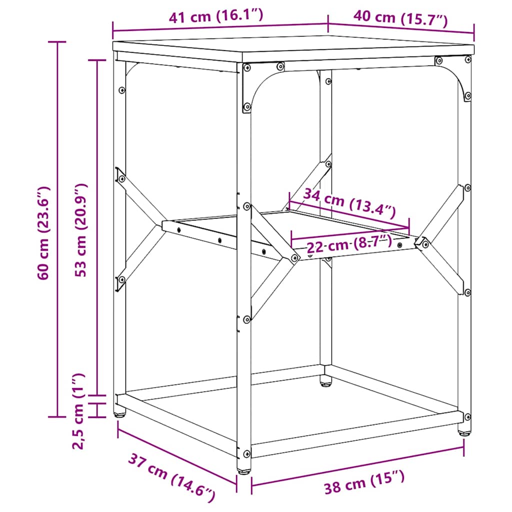 vidaXL Τραπεζάκι Πλευράς Μαύρη Οξυά 41 x 40 x 60 εκ.