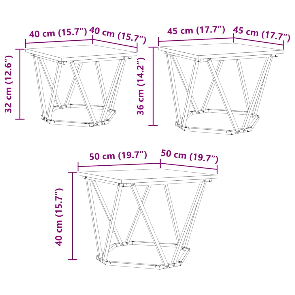 vidaXL Τραπεζάκι σαλονιού 3 pcs Μαύρη δρυς 50 x 50 x 40 cm