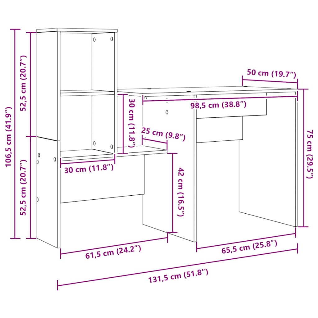vidaXL Γραφείο Sonoma Δρυς 131.5 x 50 x 106.5 εκ. Επεξεργασμένο ξύλο