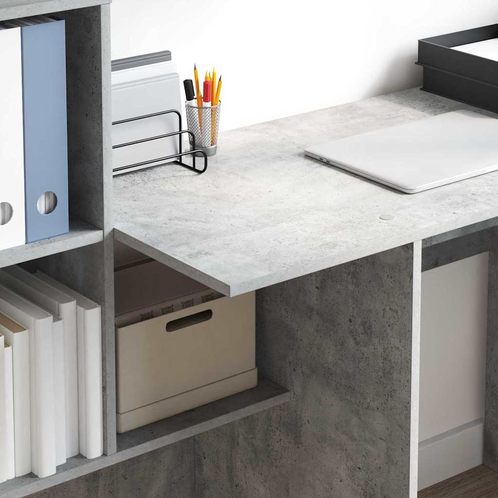 vidaXL Γραφείο με ράφι Γκρι σκυροδέματος 131.5 x 50 x 106.5 εκ.