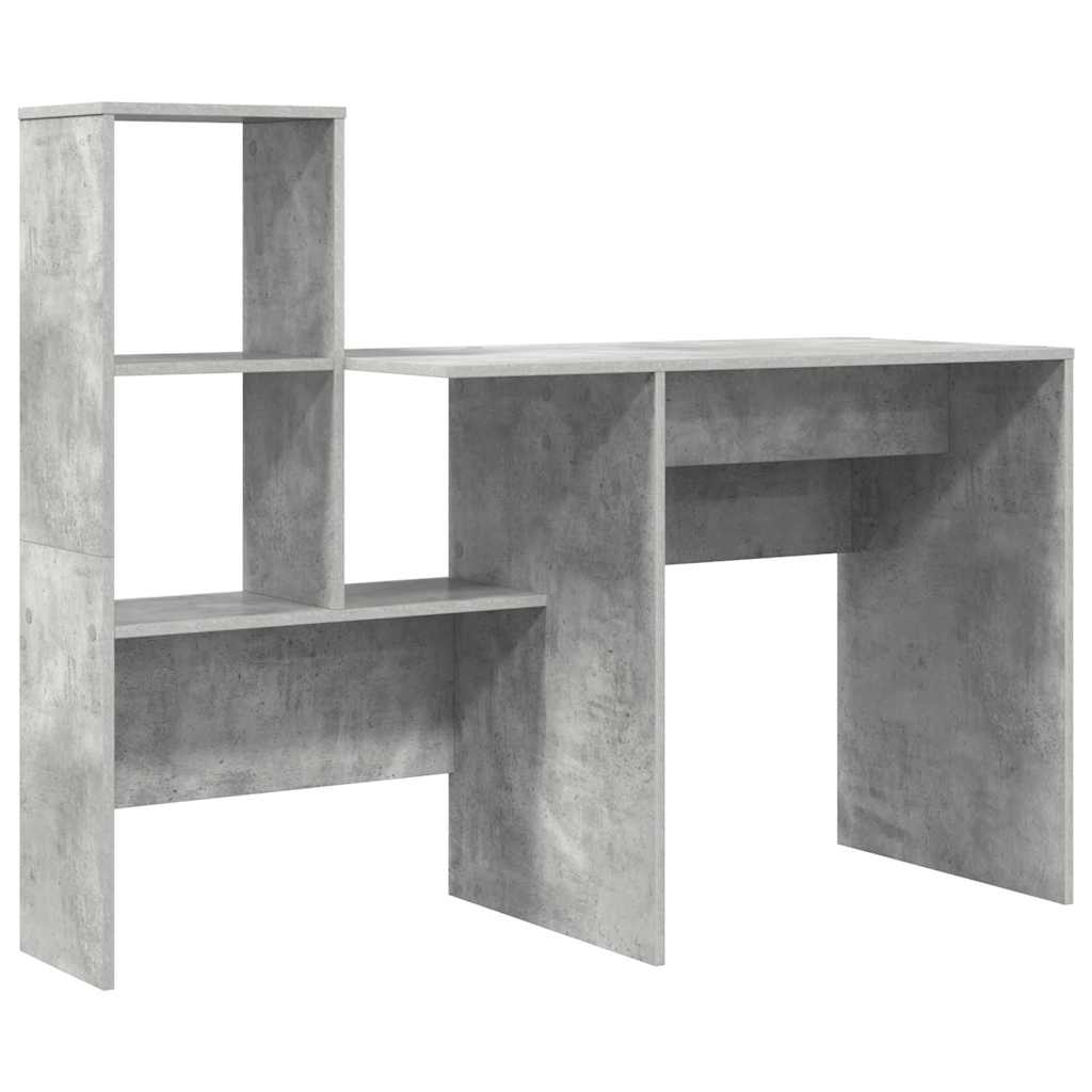 vidaXL Γραφείο με ράφι Γκρι σκυροδέματος 131.5 x 50 x 106.5 εκ.