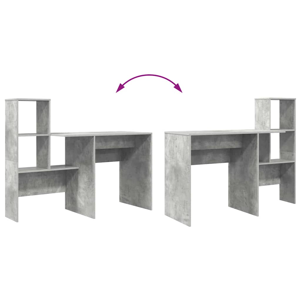 vidaXL Γραφείο με ράφι Γκρι σκυροδέματος 131.5 x 50 x 106.5 εκ.