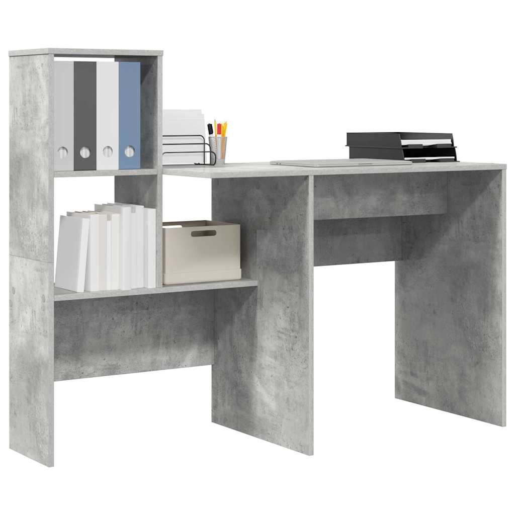 vidaXL Γραφείο με ράφι Γκρι σκυροδέματος 131.5 x 50 x 106.5 εκ.