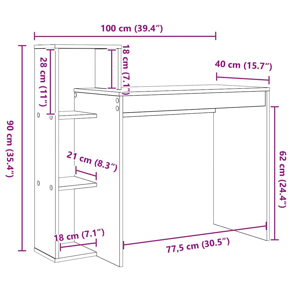 vidaXL Γραφείο με ράφι Μαύρη δρυς 100 x 40 x 90 cm Επεξεργασμένο ξύλο