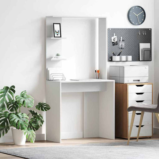 vidaXL Γραφείο με ράφι Λευκό 78.5 x 37 x 154.5 εκ Επεξεργασμένο ξύλο