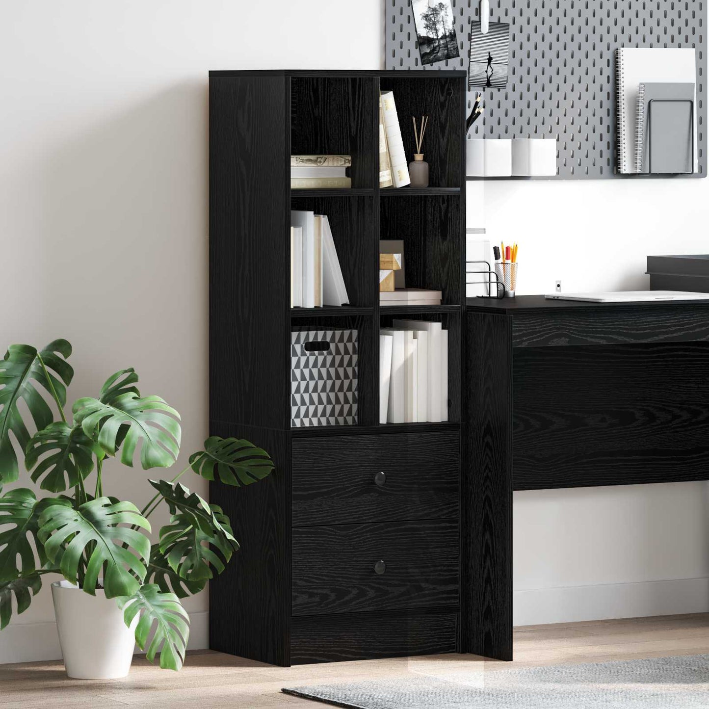 vidaXL Highboard με συρτάρι Μαύρη Οξυά 45,5 x 34 x 127 εκ