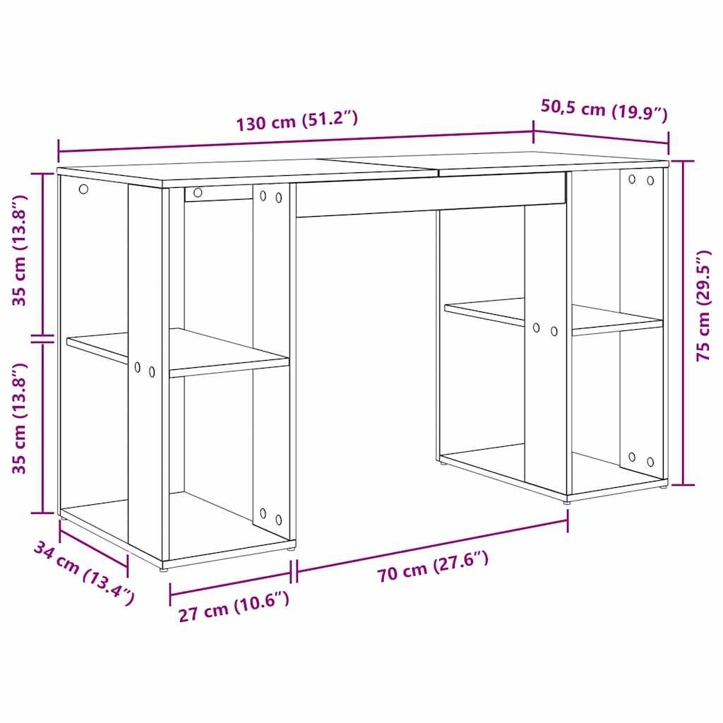 vidaXL Γραφείο με Αποθήκευση με ράφι Λευκό 130 x 50.5 x 75 εκ