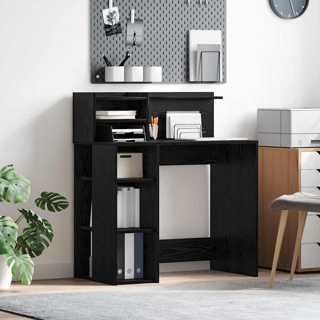 vidaXL Γραφείο με Αποθήκευση με ράφι Μαύρη Οξυά 90 x 48 x 101.5 εκ.