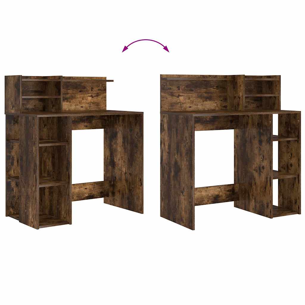 vidaXL Γραφείο με Αποθήκευση με ράφι Καπνιστή δρυς 90 x 48 x 101.5 εκ.