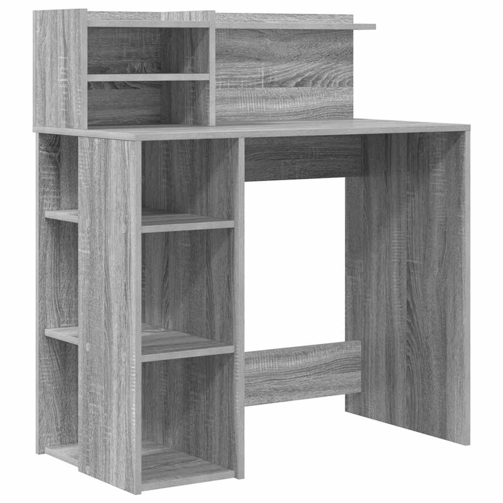 vidaXL Γραφείο με Αποθήκευση με ράφι Γκρι sonoma 90 x 48 x 101.5 εκ.