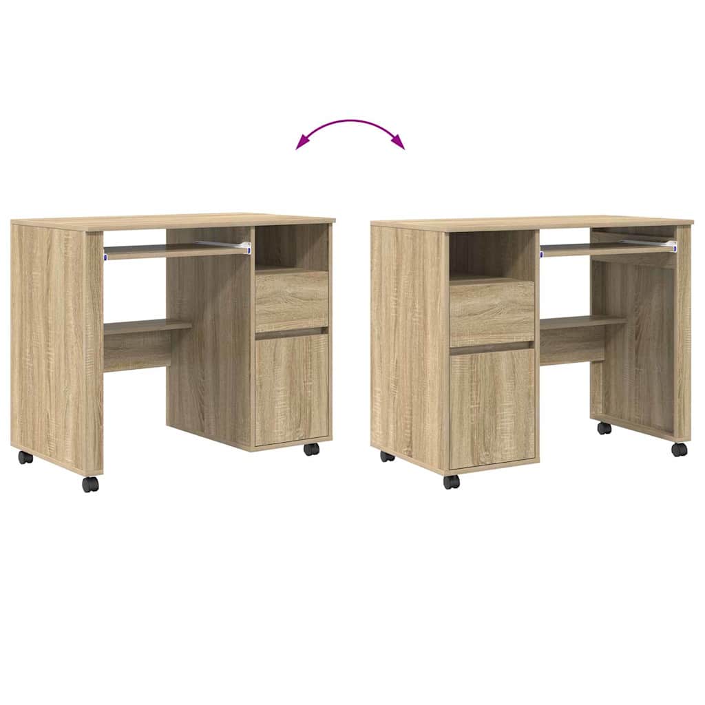 vidaXL Γραφείο με Ρόδες με συρτάρι Sonoma Δρυς 91 x 50 x 77 εκ.