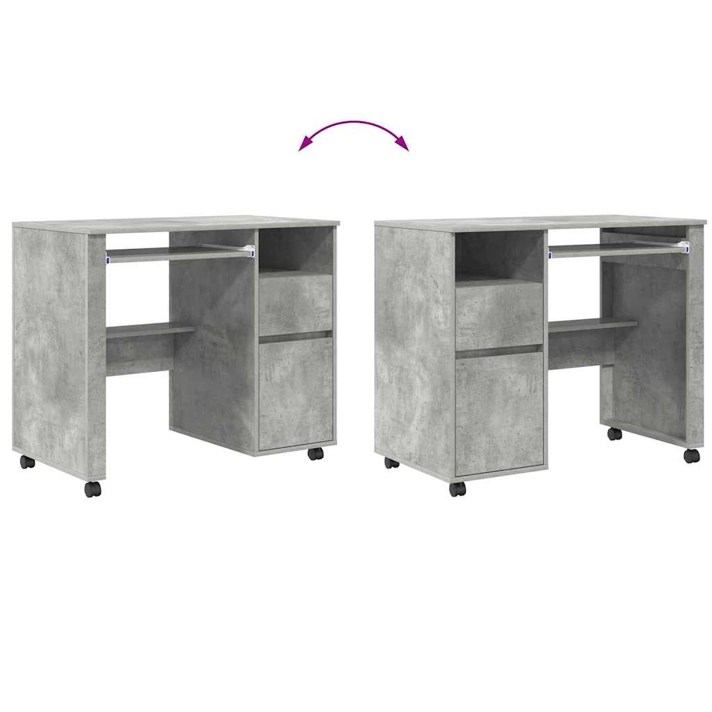 vidaXL Γραφείο με Ρόδες με συρτάρι Σκυρόδεμα δρυς 91 x 50 x 77 εκ.