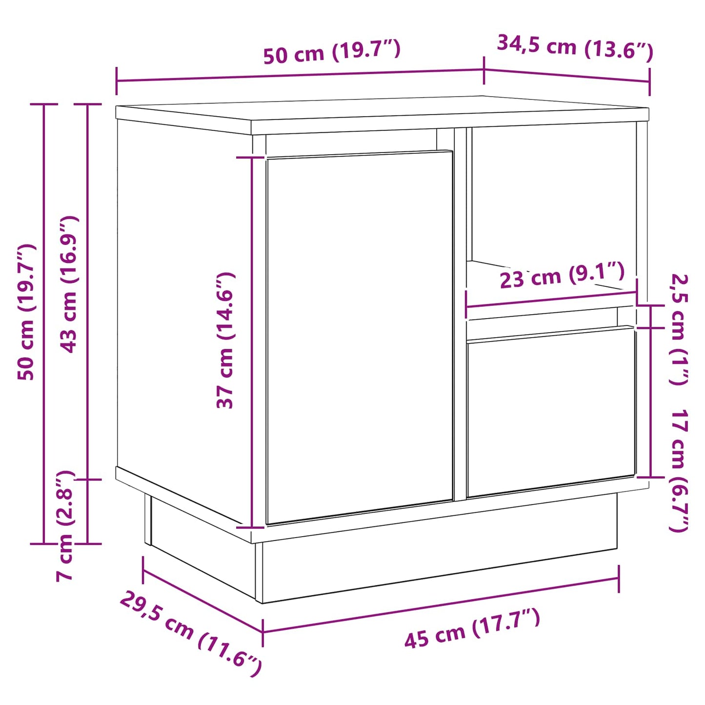 vidaXL Κομοδίνο με συρτάρι Γκρι 50 x 34,5 x 50 εκ. Επεξεργασμένο ξύλο
