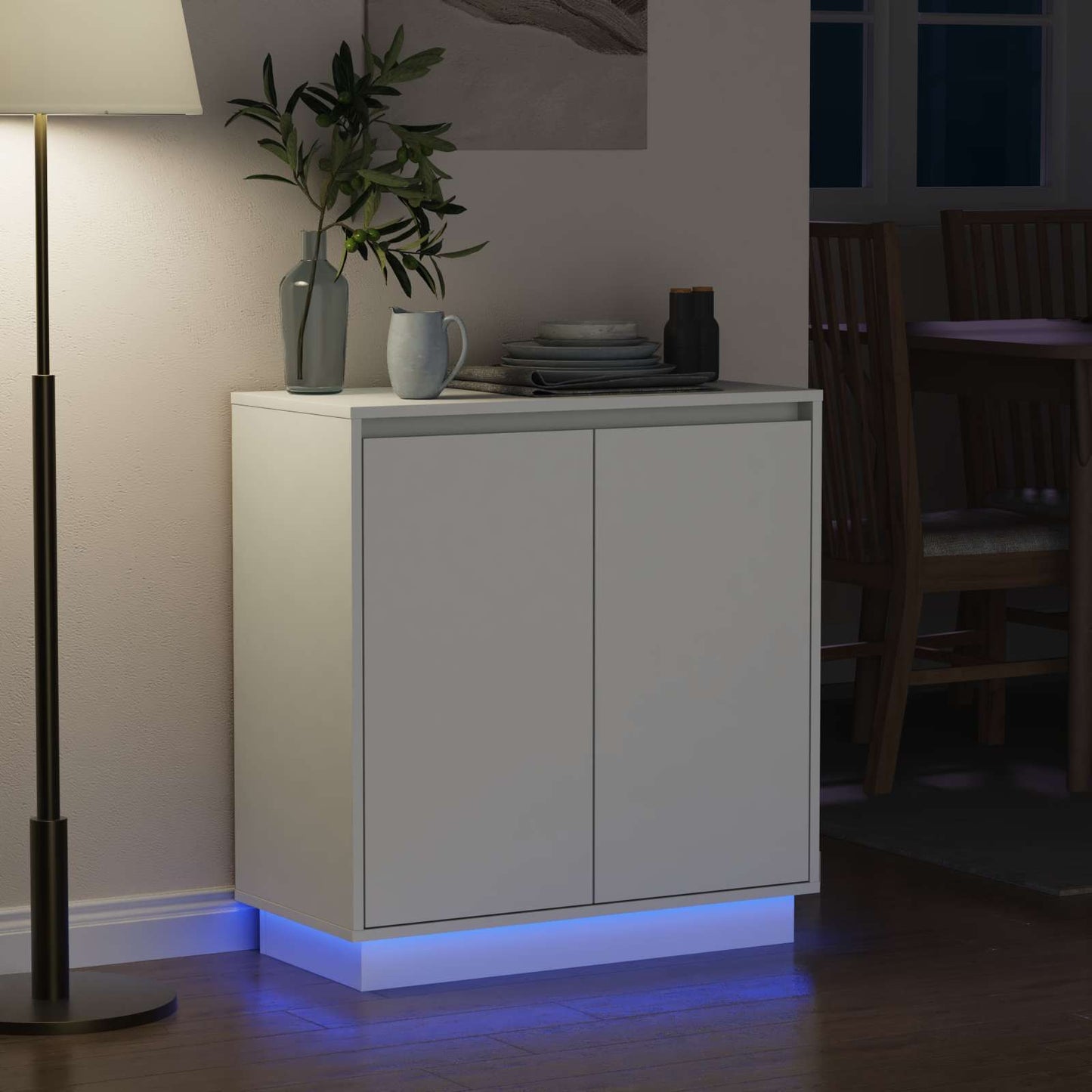 vidaXL Πλευρικό Τραπέζι LED Λευκό 71 x 34,5 x 75 εκ.