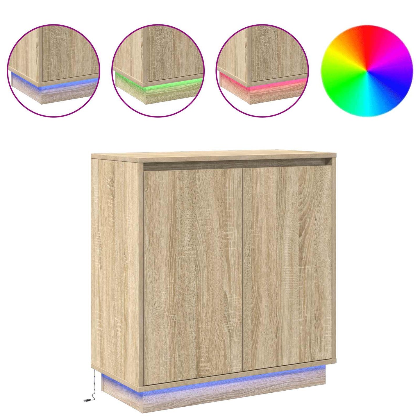 vidaXL Πλευρικό Τραπέζι LED Sonoma Δρυς 71 x 34,5 x 75 εκ.