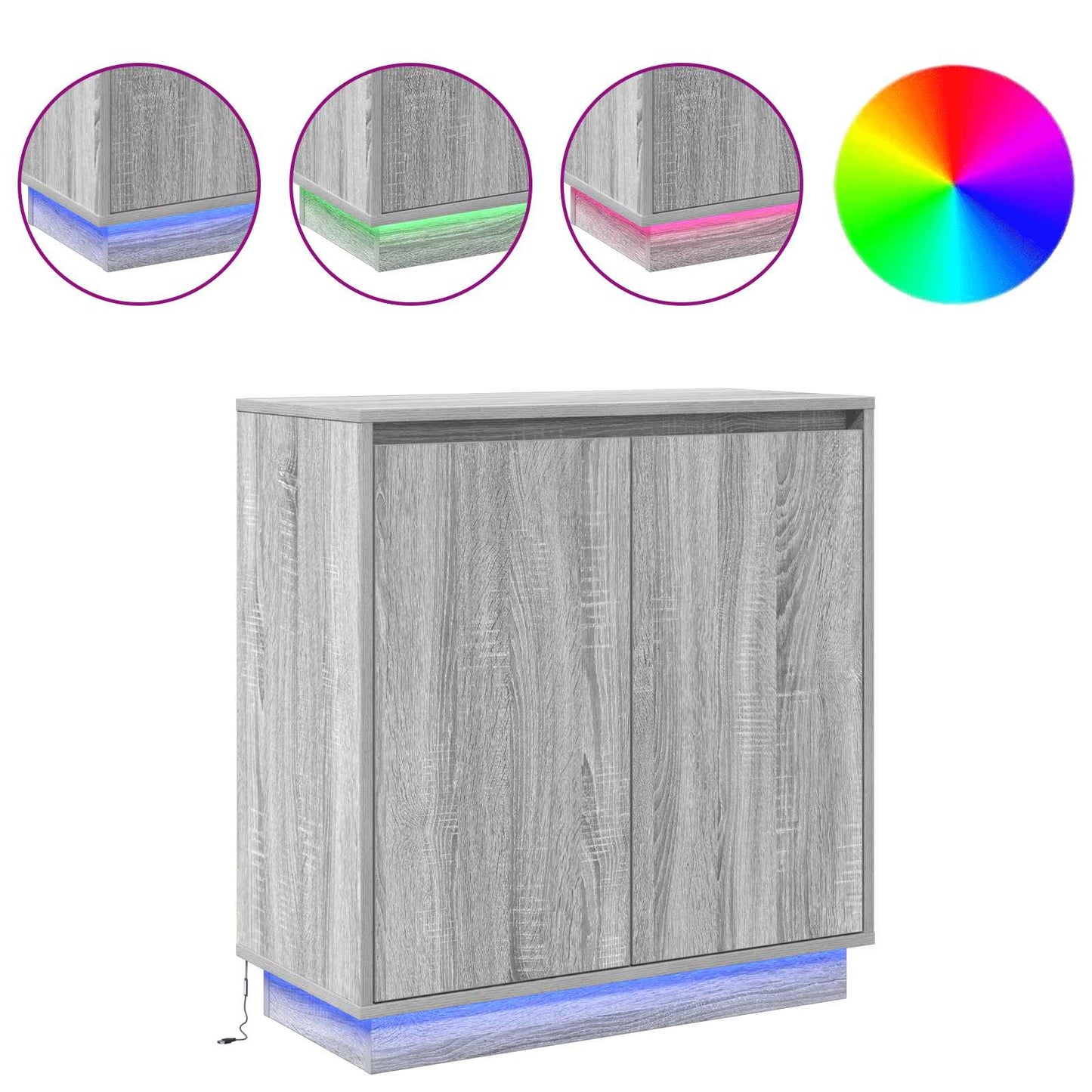vidaXL Πλευρικό Τραπέζι LED Γκρι Sonoma 71 x 34,5 x 75 εκ.