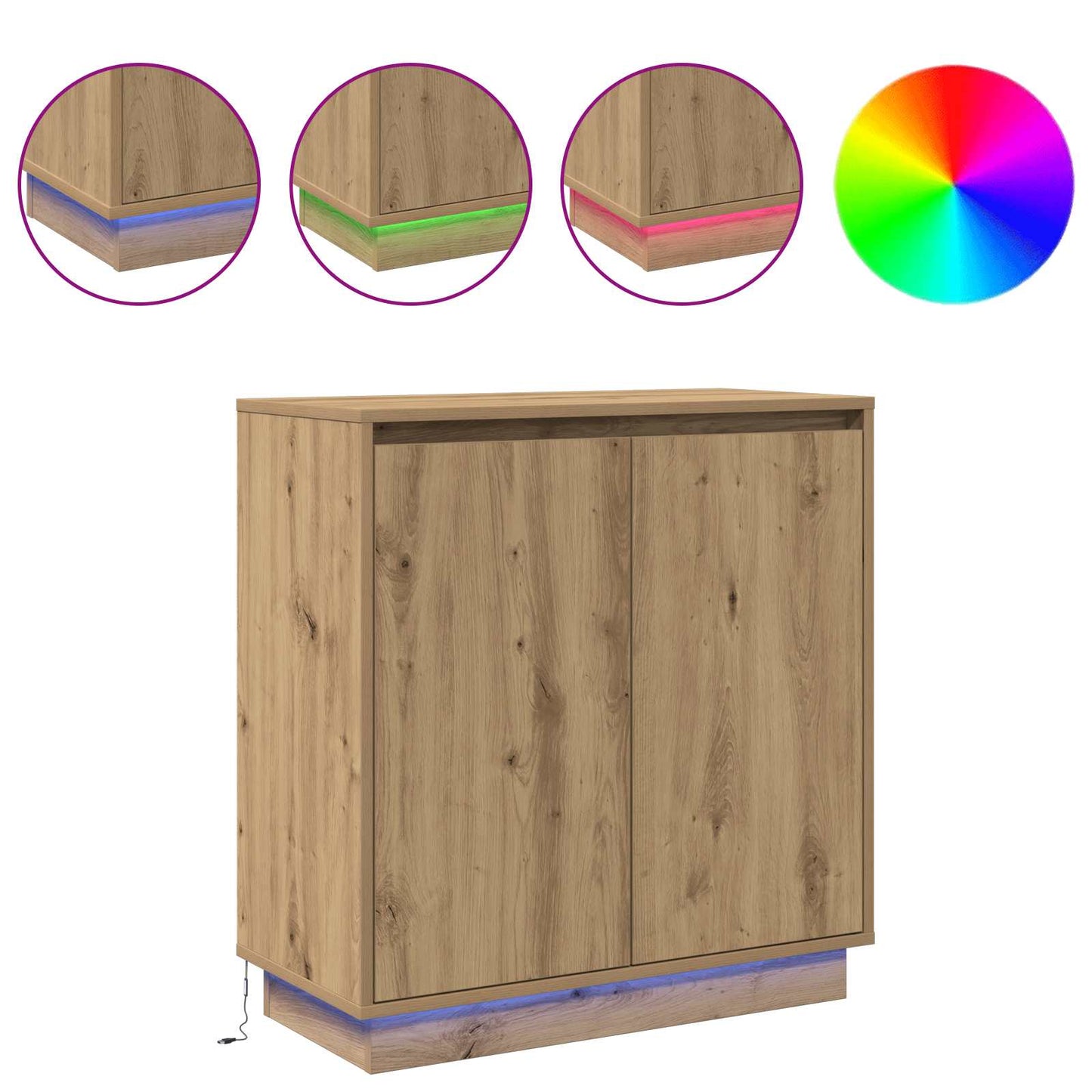 vidaXL Πλευρικό Τραπέζι LED Artisan Δρυς 71 x 34,5 x 75 εκ.