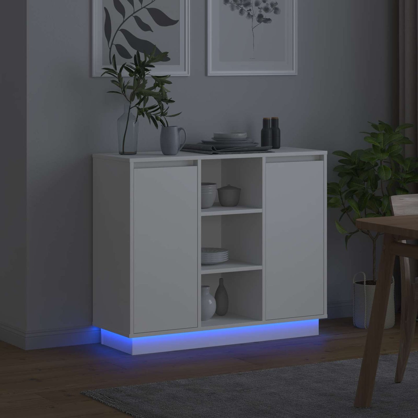 vidaXL Πλευρικό Τραπέζι LED Λευκό 90 x 32 x 75 εκ. Επεξεργασμένο ξύλο