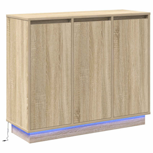 vidaXL Πλευρικό Τραπέζι LED με ράφι Δρύς Sonoma 90 x 32 x 75 εκ.