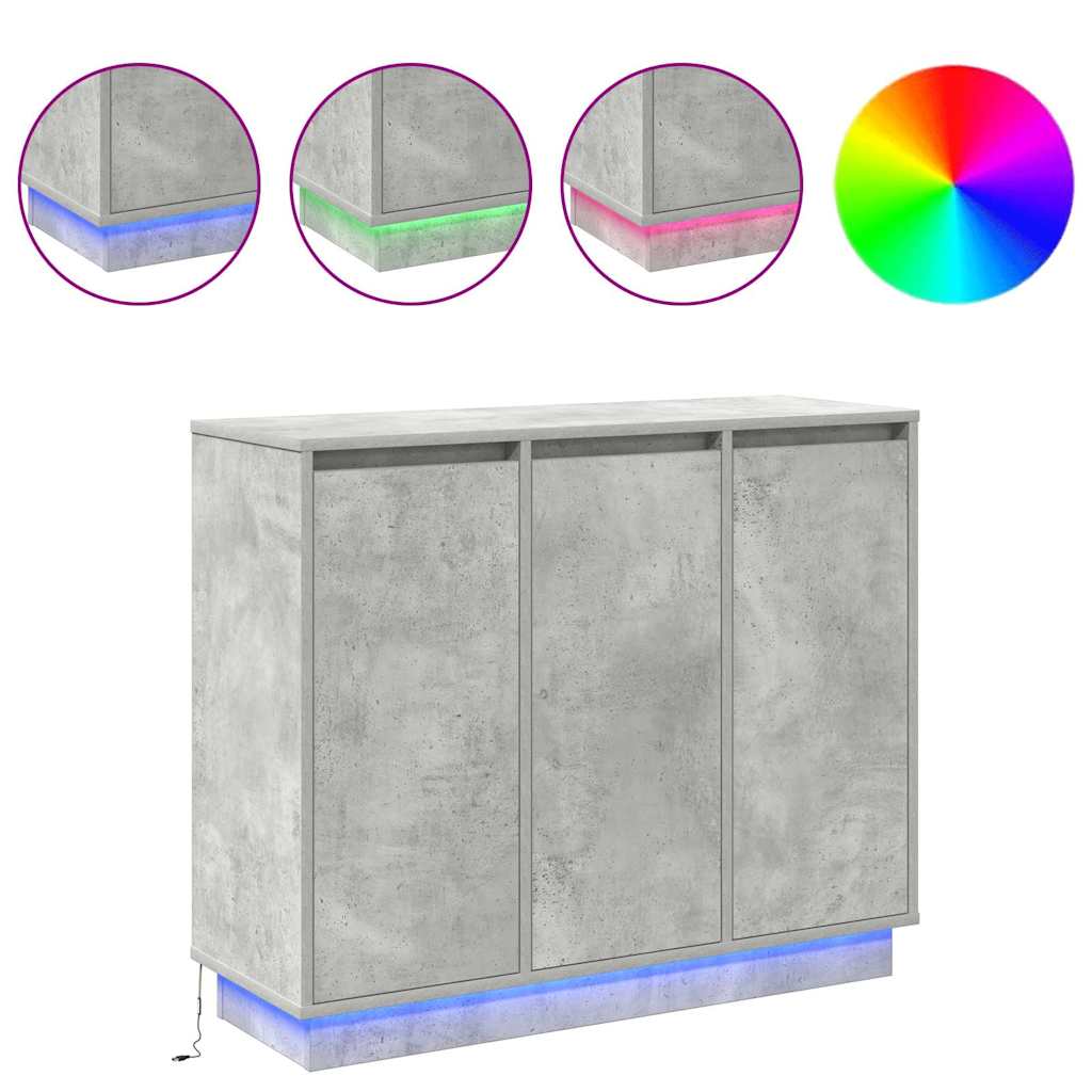 vidaXL Πλευρικό Τραπέζι LED με ράφι Σκυρόδεμα Γκρι 90 x 32 x 75 εκ.