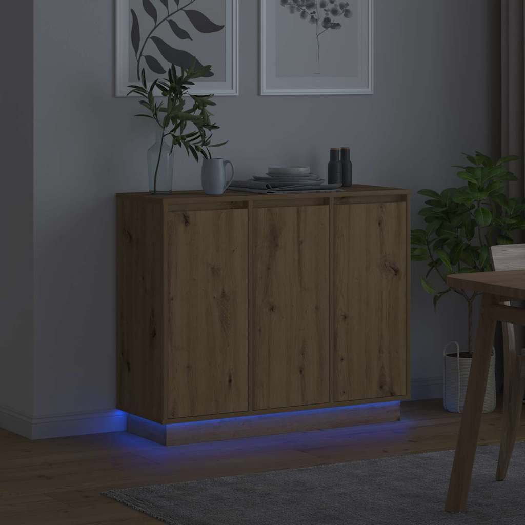 vidaXL Πλευρικό Τραπέζι LED με ράφι Artisan Oak 90 x 32 x 75 εκ.
