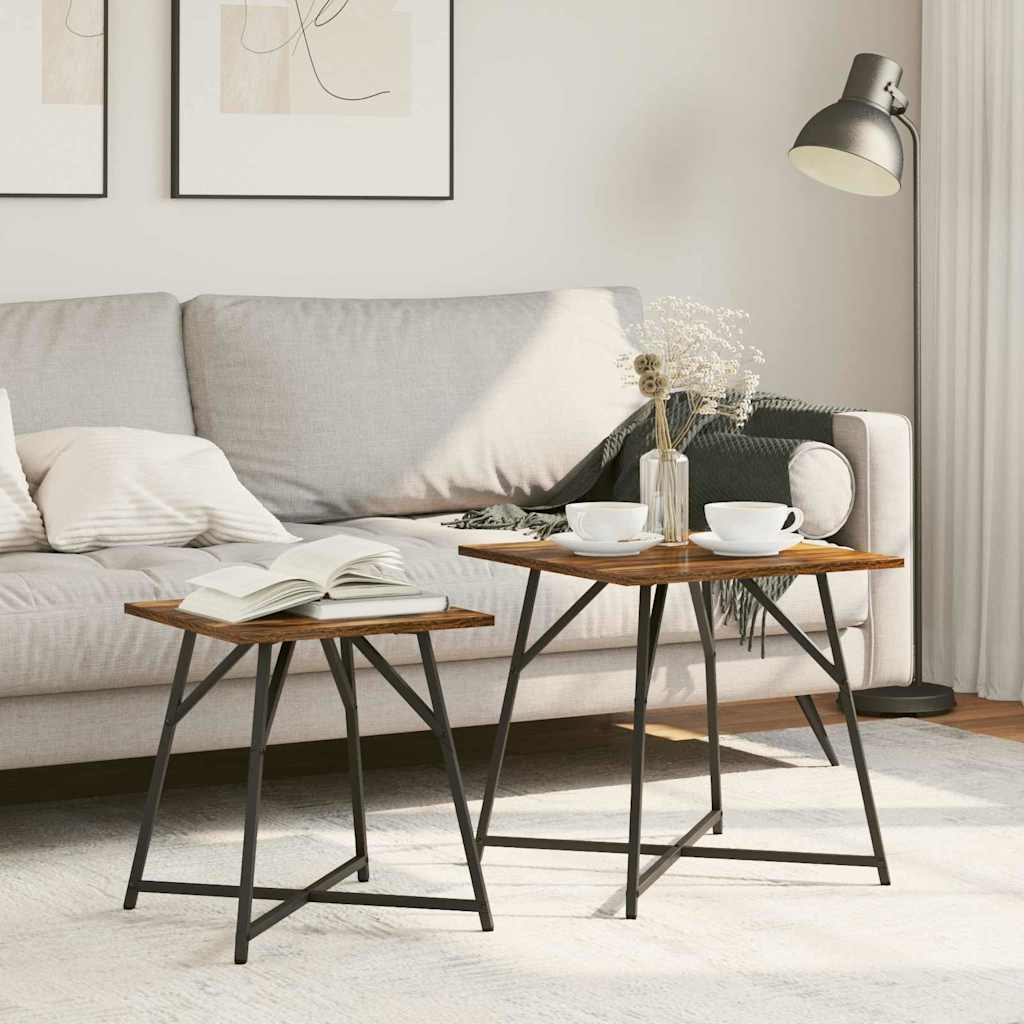 vidaXL Σετ βοηθητικά τραπεζάκια 2 pcs Φουσκωτό δρυς και Μαύρο