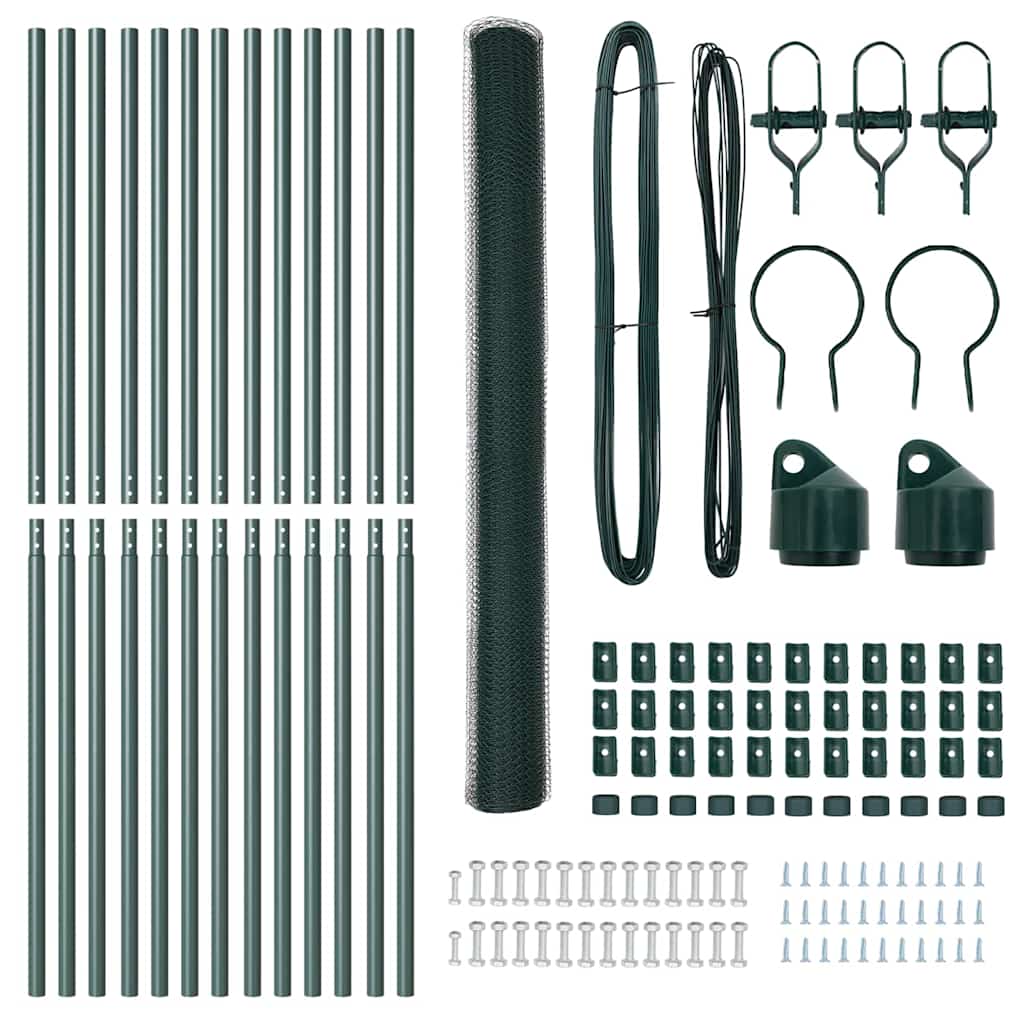 vidaXL Φράχτης με Στήλες. Πράσινο 1.5 x 25 m Ατσάλι με επικάλυψη PVC