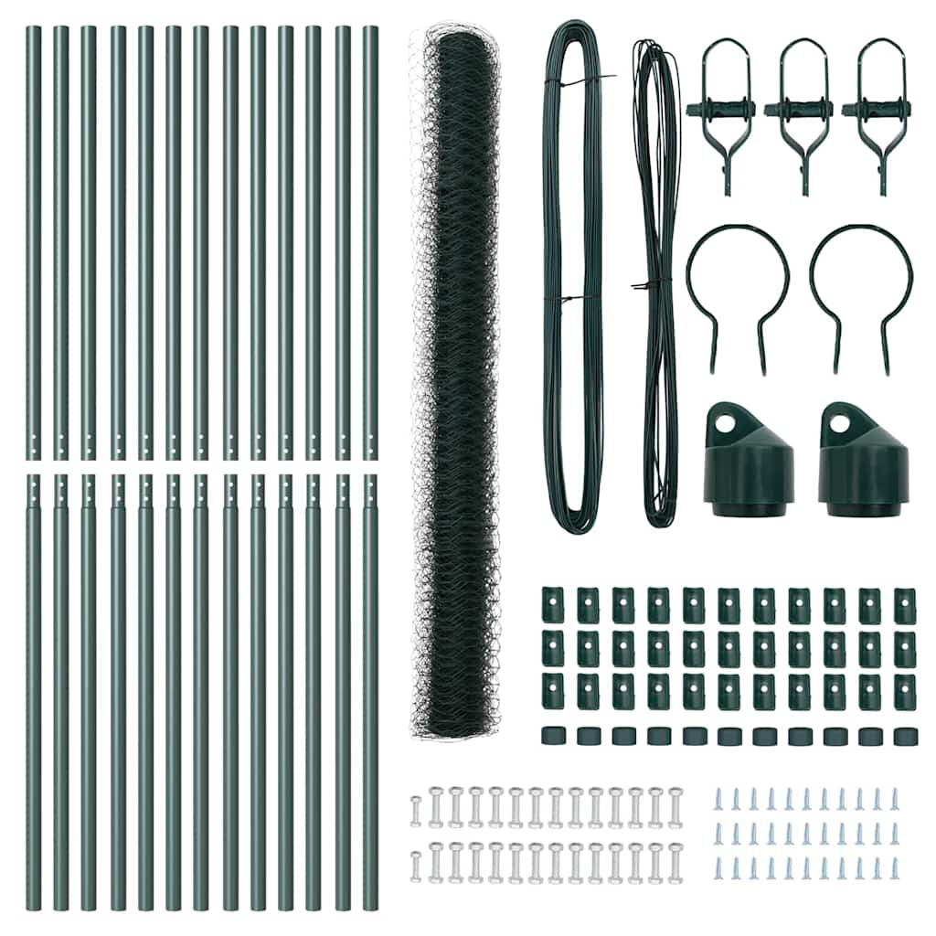 vidaXL Σετ Φράχτη Σετ των 2 Πράσινο Χάλυβας με πούδρα 25 x 1.5 μ