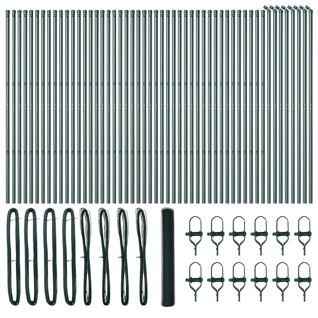 vidaXL Φράχτης με Στήλες. Πράσινο 1 x 100 m Ατσάλι με επικάλυψη PVC