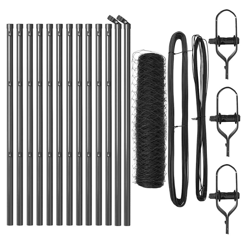 Φράχτης Εξαγωνικού Σχήματος vidaXL Γκρι 0.8x25 μ Χάλυβας