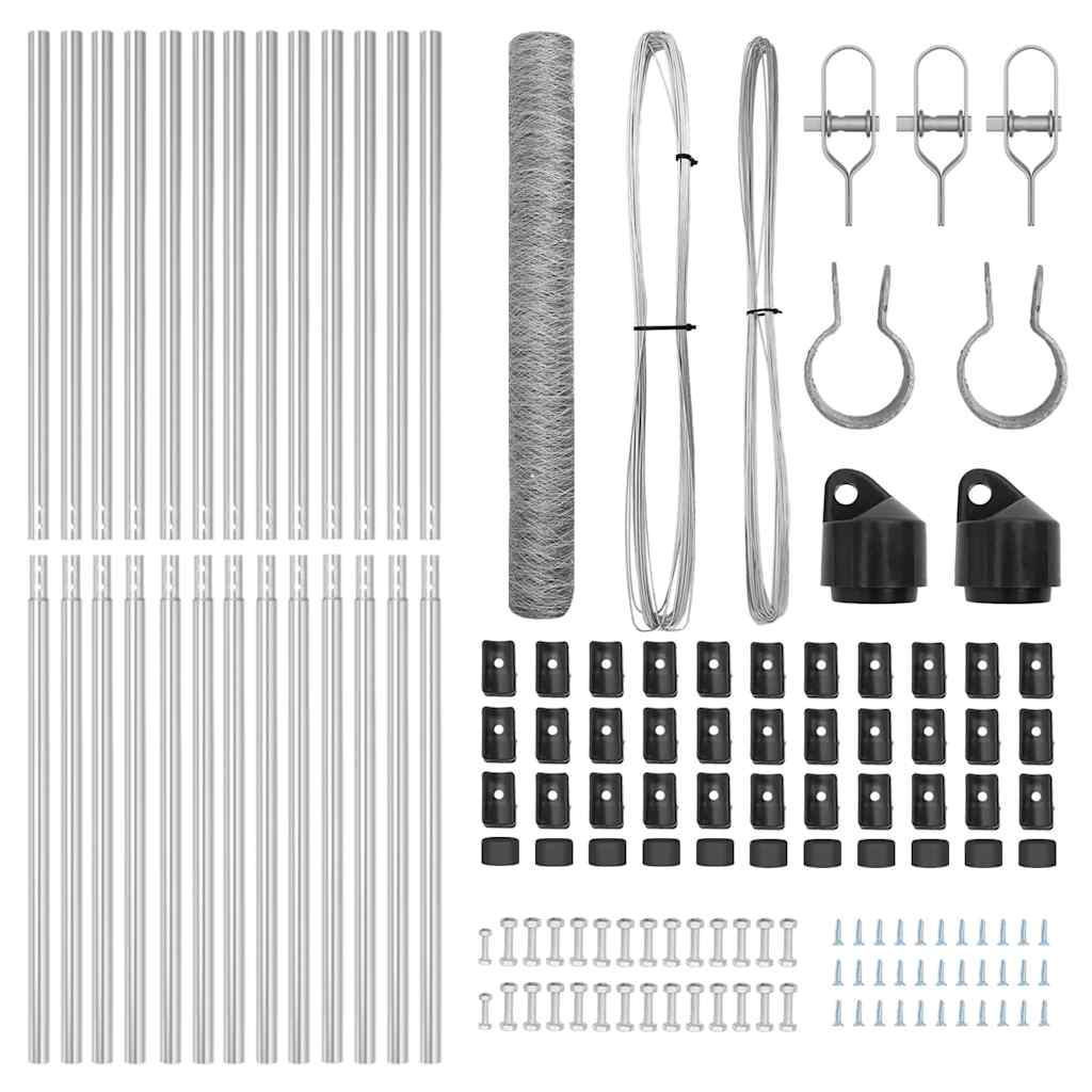 vidaXL Εξαγωνική Περίφραξη με 13 Στήλες Ασημένια 1x25 μ Γαλβανισμένος Χάλυβας