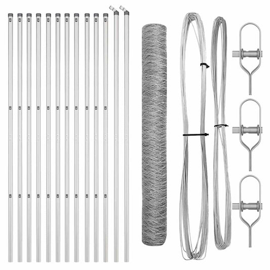 vidaXL Φράκτης Hexagon με 7 Πόλους 1.2x25 μ Ατσάλι Ασημί